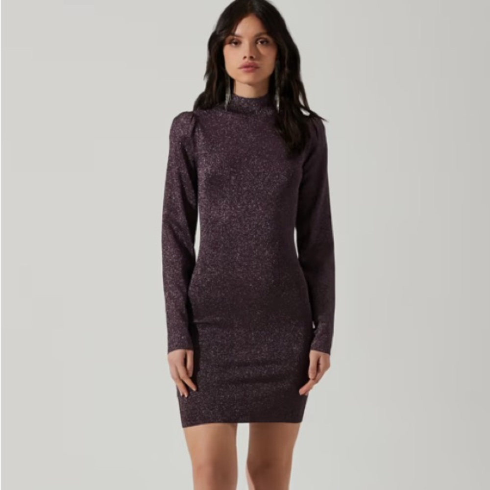Astr Tillie Metallic Mock Neck Mini Dress XS